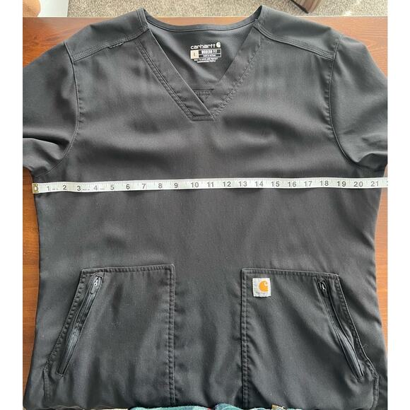 carhartt Scrub Top Modern Fit BLACK Side Snaps Vented Shoulder on Back LARGE - Picture 6 of 10